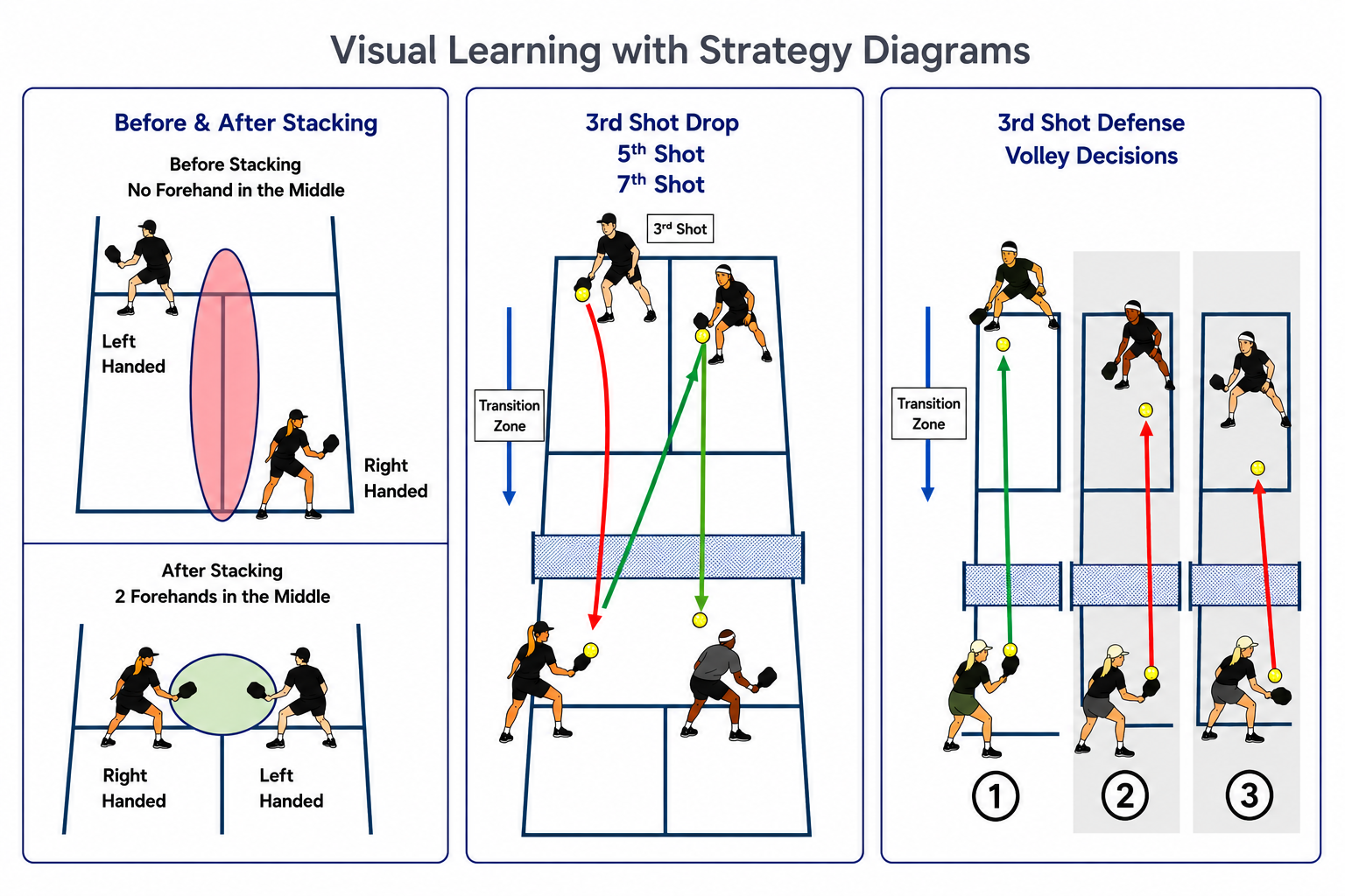 Visual pickleball strategy scenario previews