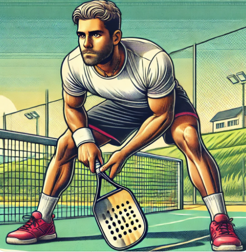 AI image of a pickleball player waiting to return the serve