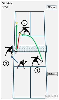 pickleball court illustration of the erne shot