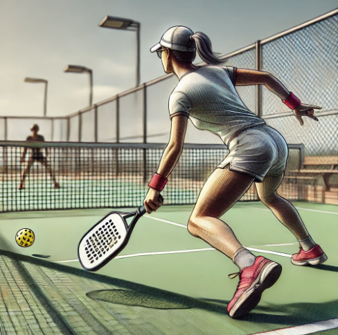 AI image of a pickleball player hitting a dink shot