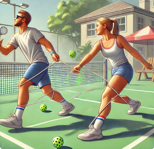 AI image of pickleball players tethered together