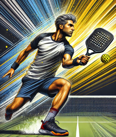 AI image of a pickleball player returning a serve