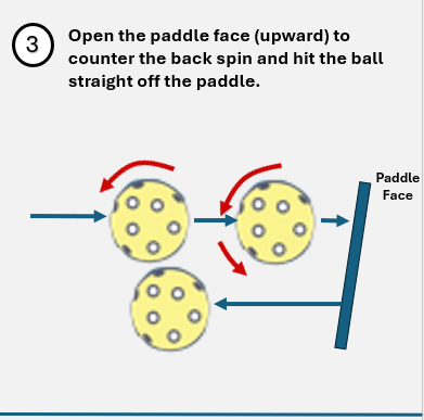 pickleball back spin showing striking with an open paddle face