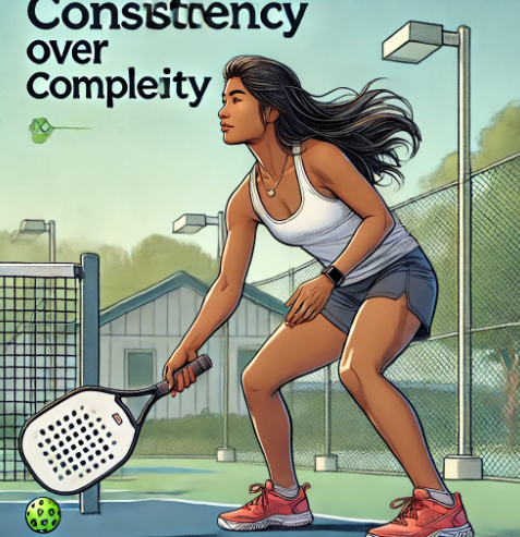 AI image of a pickleball player focused on consistency