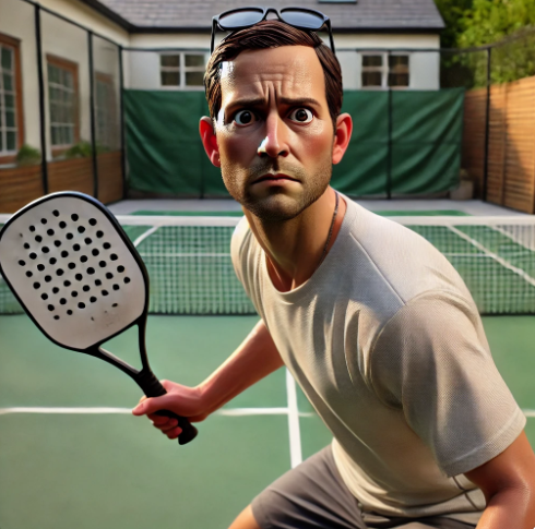 AI image of a pickleball player ready to handle a spin serve