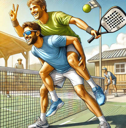 AI image of pickleball players stacking