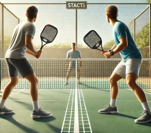 AI image of pickleball players stacking