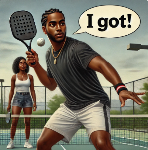 AI image of a pickleball player communicating with their partner