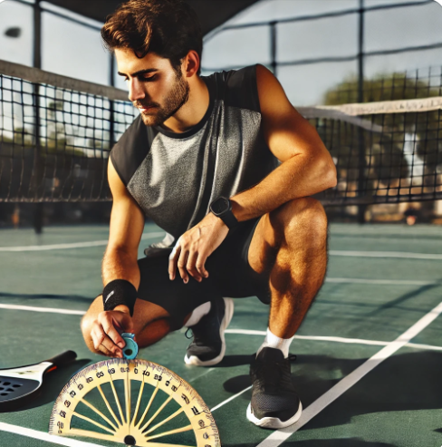 AI image of a pickleball player measuring to cut off an angle