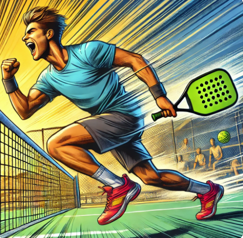 AI image of a pickleball player rushing in