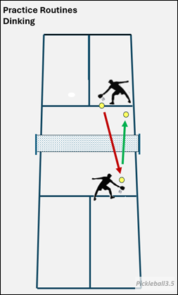 court illustration of pickleball dinking warm up