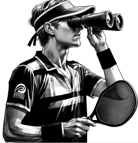 AI image of a pickleball player holding binoculars