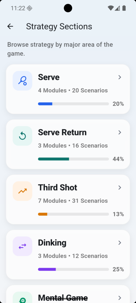 pickleball app sections