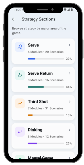 Pickleball Strategy 3.5+ Player App screen